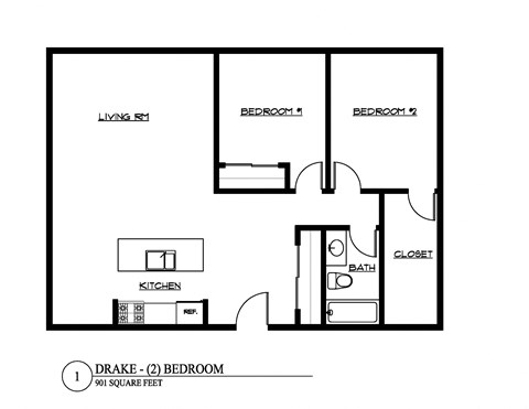a floor plan of a 1 bedroom floor plan